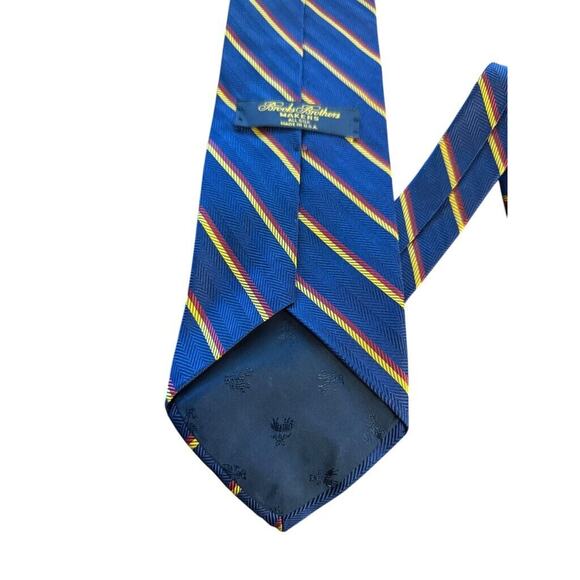 Brooks Brothers Makers USA Made Diagonal Striped Blue Neck Tie Silk Herringbone - Picture 11 of 12